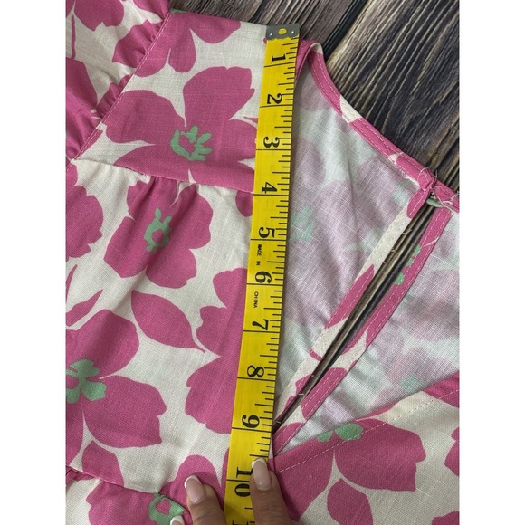 Spin USA Womens Mini Dress XL White w/ Pink Floral Print V-Neck Linen - Picture 8 of 15